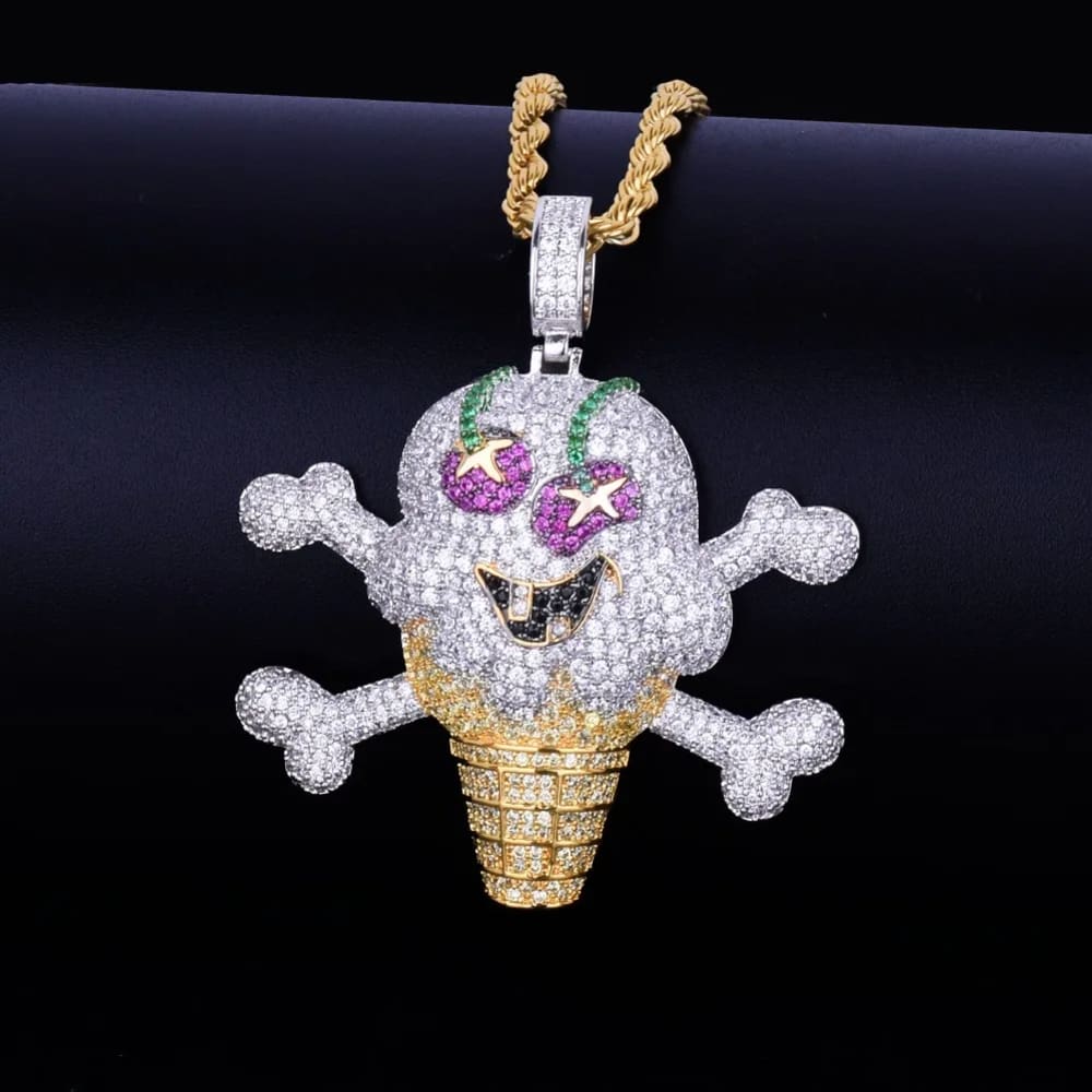 Skull Ice Cream Shape Necklace With Pendant Gold Silver